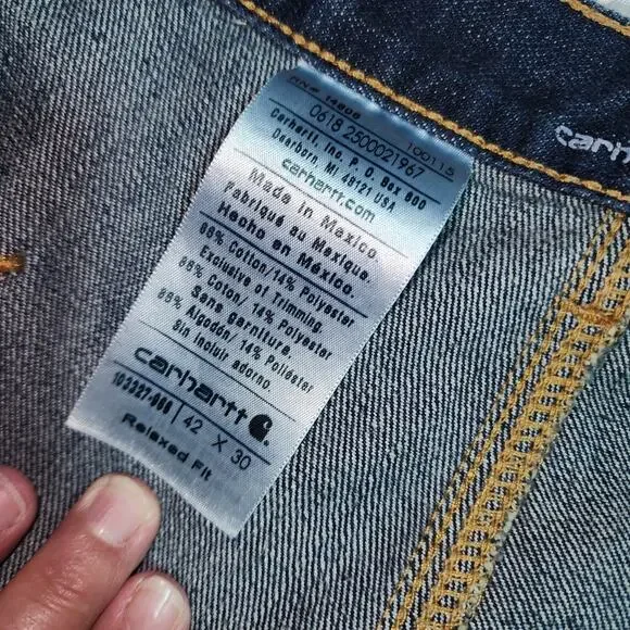 CARHARTT EUC MENS SIZE 42 x 30 DENIM CARGO CARPENTER JEANS - Picture 5 of 11